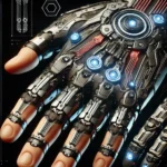 DALL·E 2025-01-04 18.22.46 – A futuristic concept design focusing on the hand and wrist components of a high-tech suit. The image highlights intricate mechanical joints, glowing L