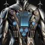 DALL·E 2025-01-04 18.22.56 – A futuristic concept design focusing on the back of a high-tech suit, highlighting modular battery systems and integrated wind energy channels. The de